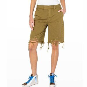 SERRA BY JOIE RUCKER The Ballest Distressed Twill Bermuda Shorts In Olive Oil